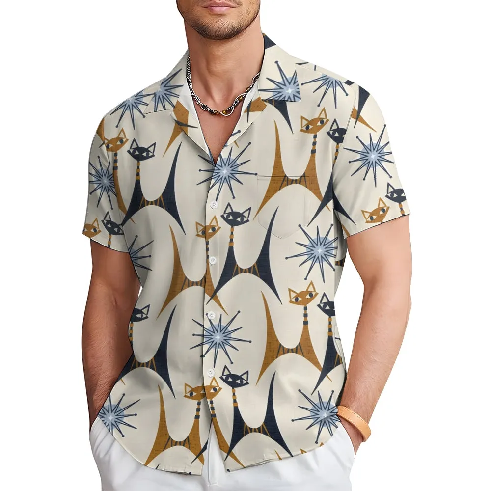 Geometric Cat Men's Casual Short Sleeve Shirt 2405000199