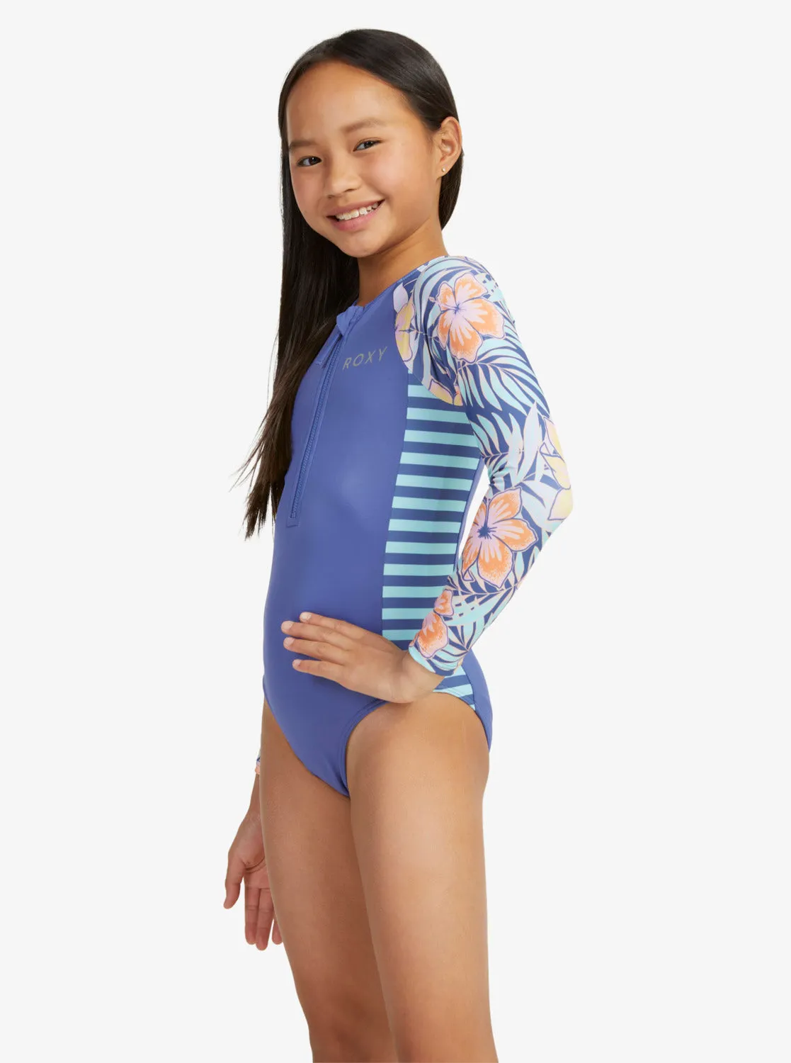 Girls 6-16 Funky Palm Long Sleeve One-Piece Rash Vest