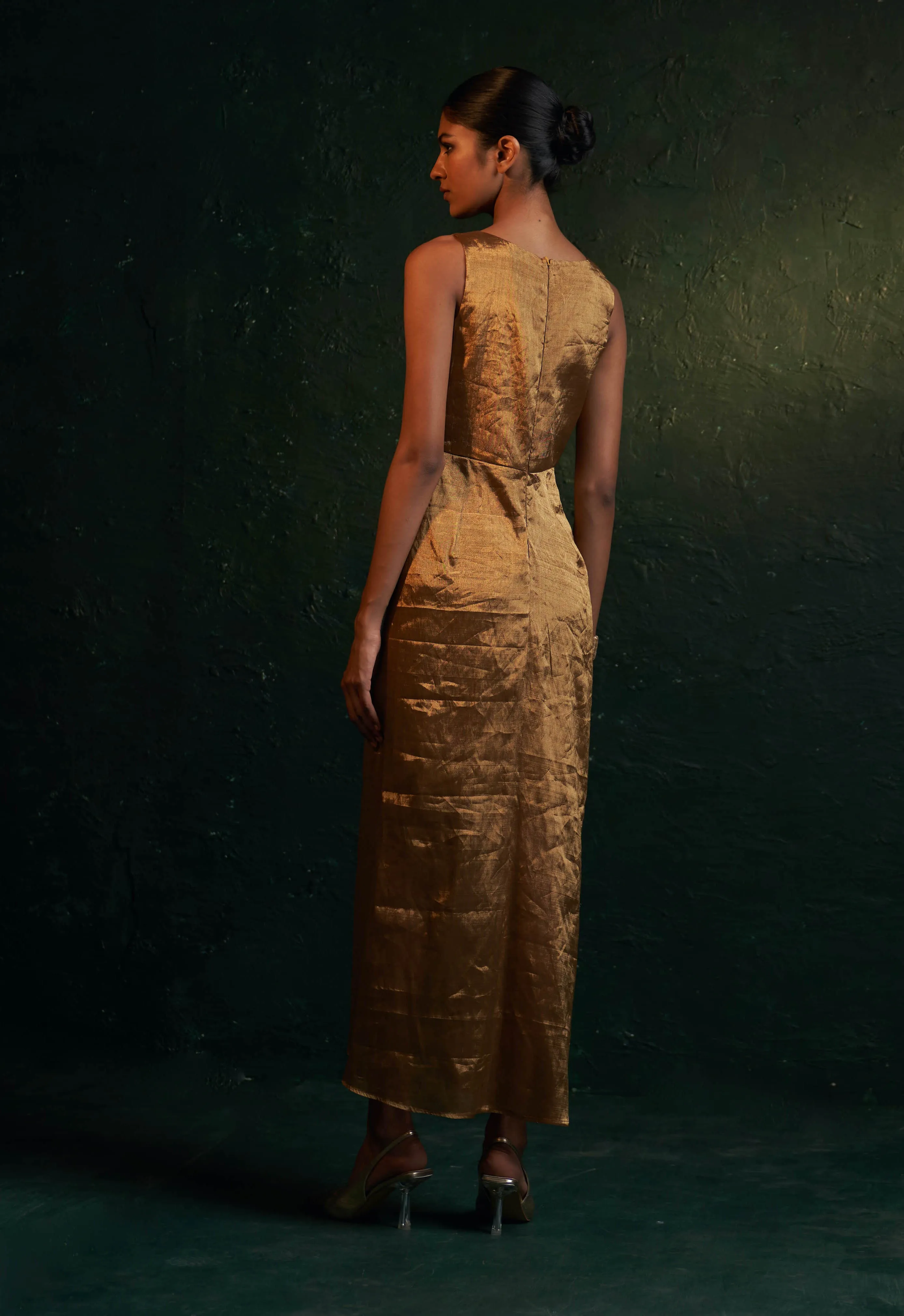 Gold drape dress and jacket