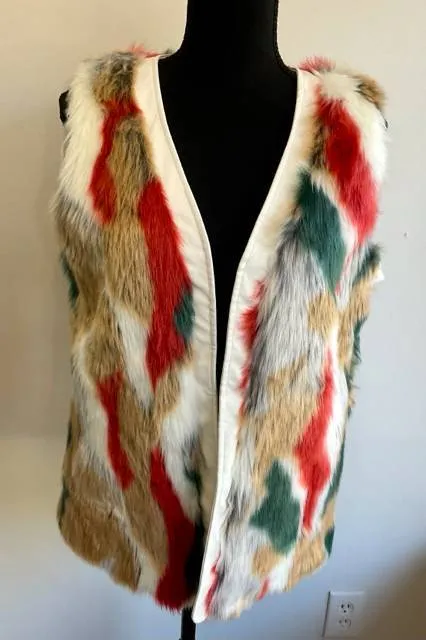 Gracia Size S cream/orange/green Fur Vest