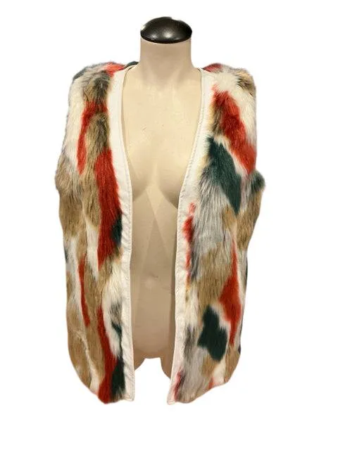 Gracia Size S cream/orange/green Fur Vest