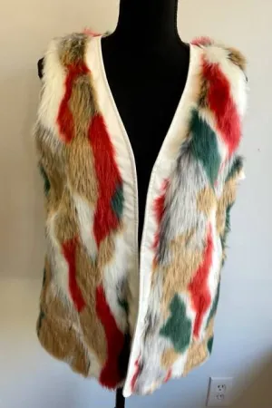 Gracia Size S cream/orange/green Fur Vest