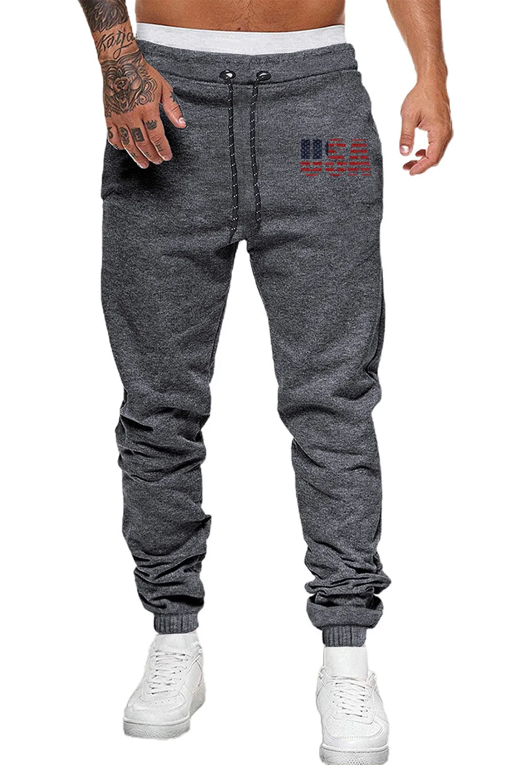 Gray USA Print Drawstring Waist Men's Sweatpants