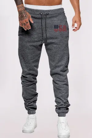 Gray USA Print Drawstring Waist Men's Sweatpants