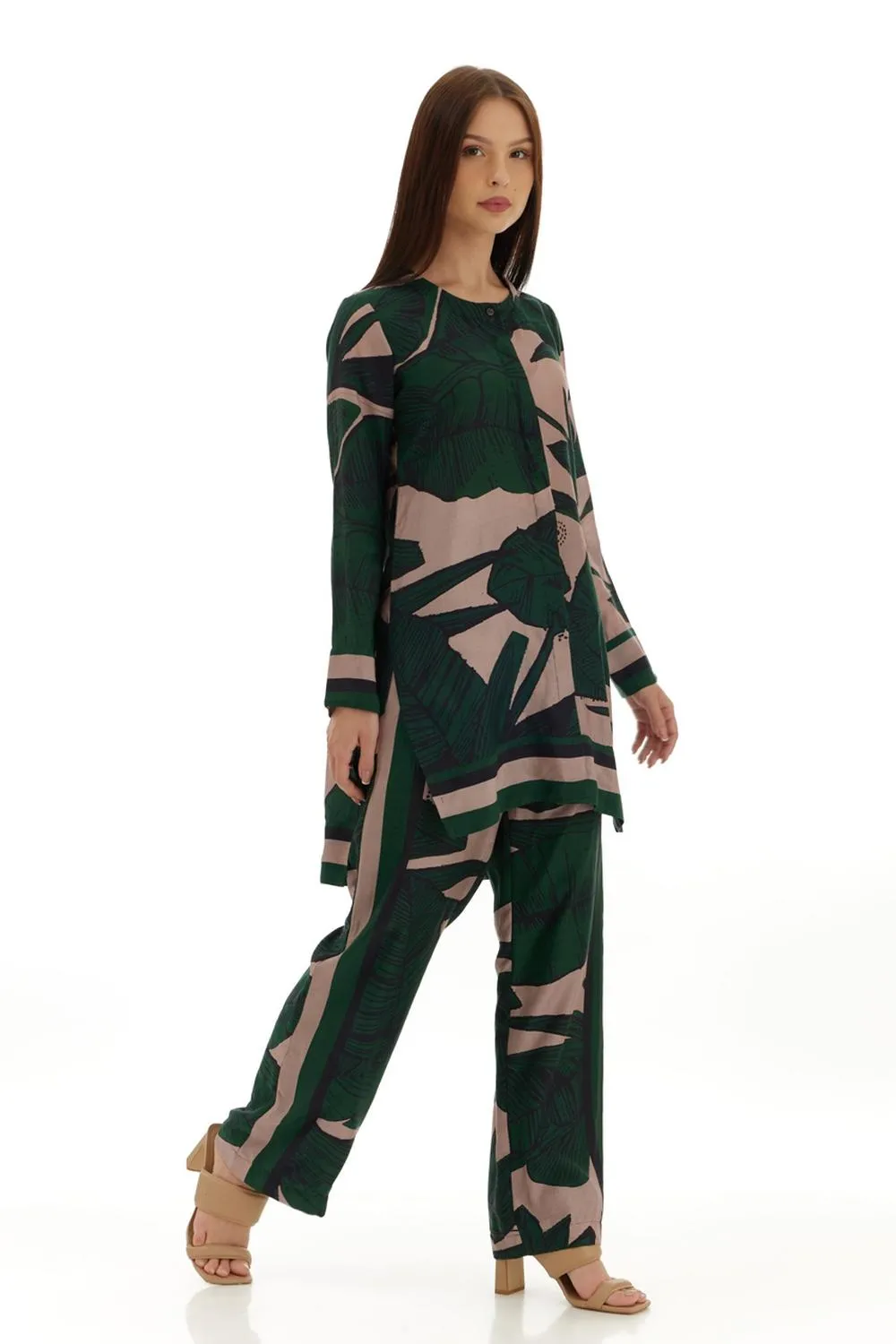 Green & Off White Floral Pants