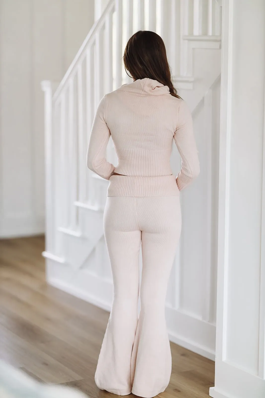 Gretchen Knit Foldover Flare Pants - Light Pink