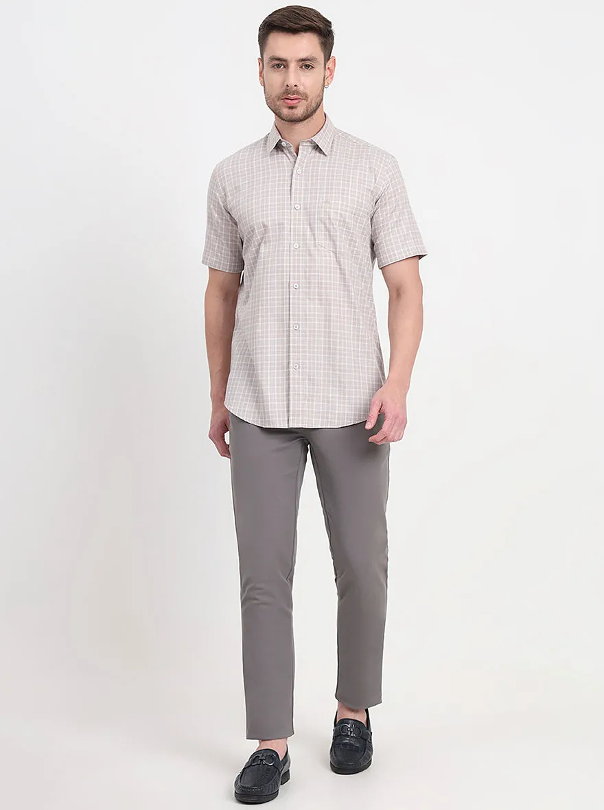 Grey Checked Regular Fit Semi Casual Shirt | JadeBlue