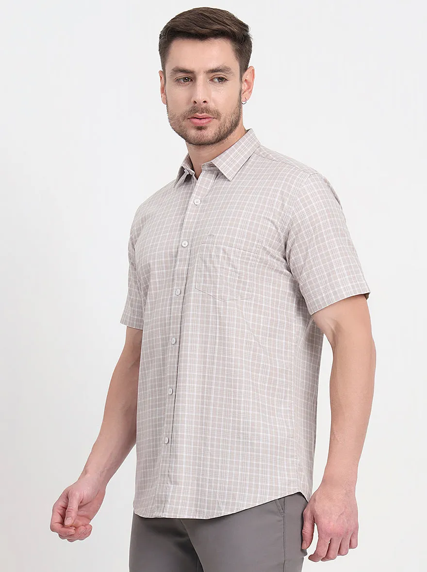 Grey Checked Regular Fit Semi Casual Shirt | JadeBlue