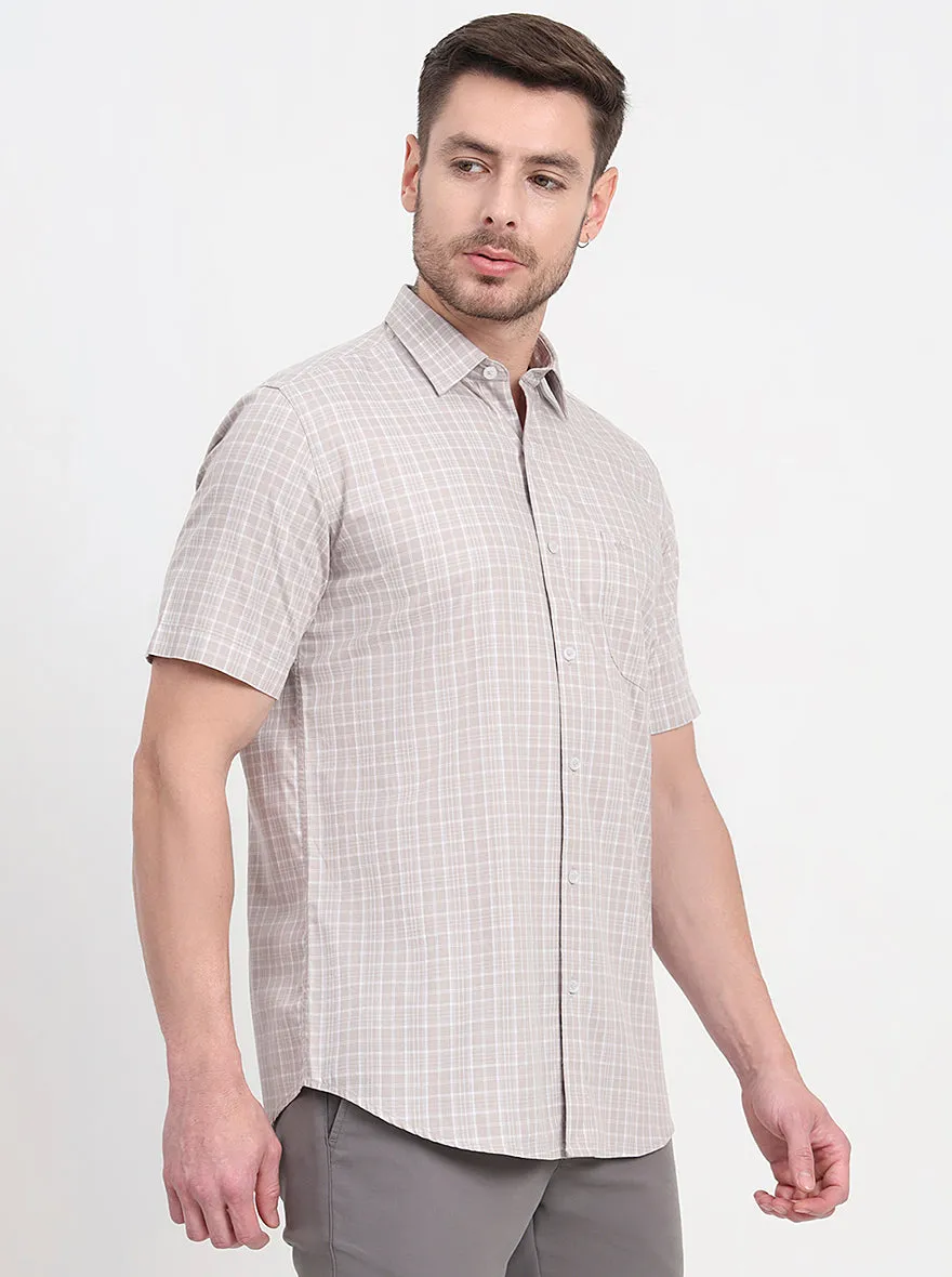 Grey Checked Regular Fit Semi Casual Shirt | JadeBlue