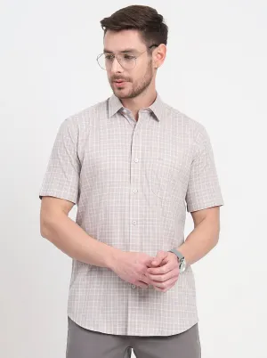 Grey Checked Regular Fit Semi Casual Shirt | JadeBlue