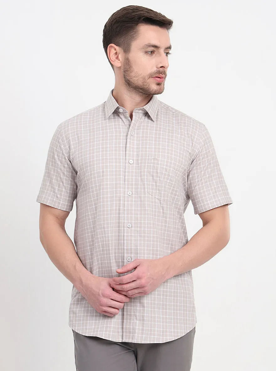 Grey Checked Regular Fit Semi Casual Shirt | JadeBlue