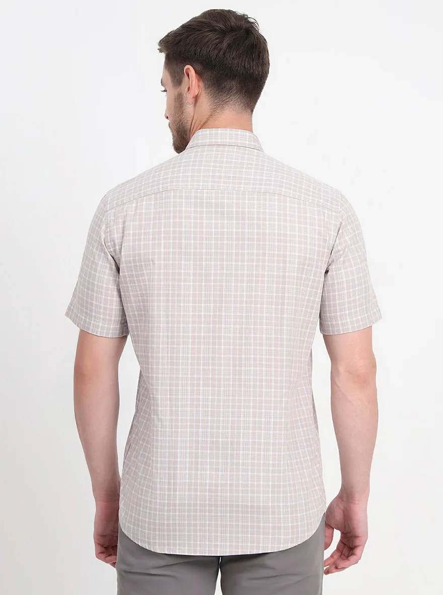 Grey Checked Regular Fit Semi Casual Shirt | JadeBlue