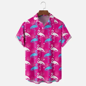 Hawaiian Flamingo Chest Pocket Casual Shirt