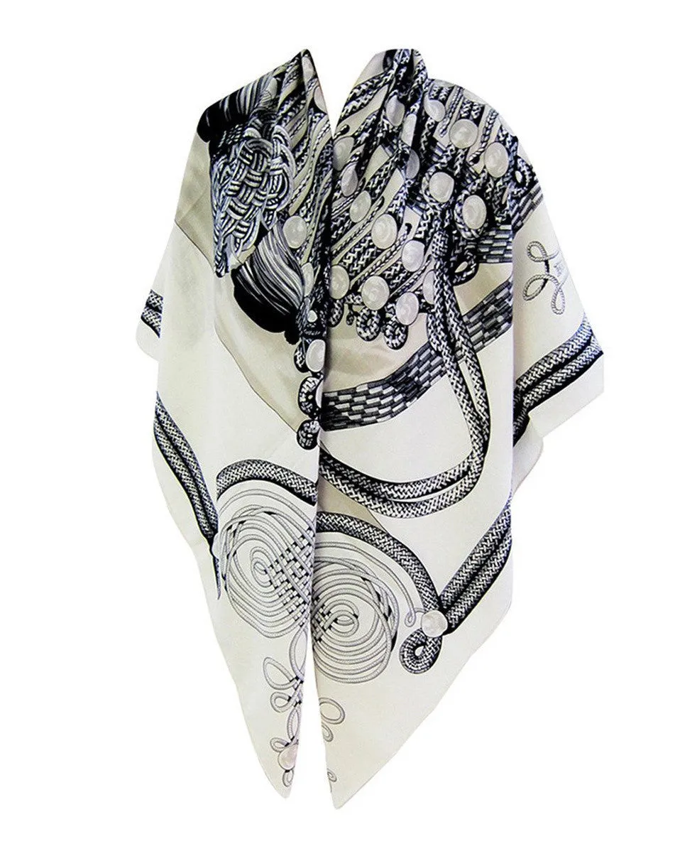 Hermes Brandebourgs Black White Cashmere Silk Shawl