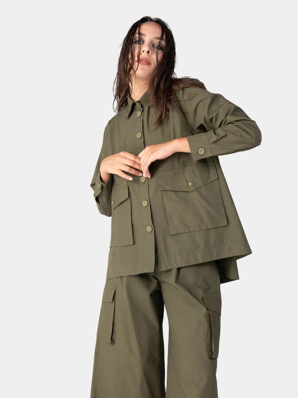 Hi-Lo Bellow Pocket Swing Cotton Jacket