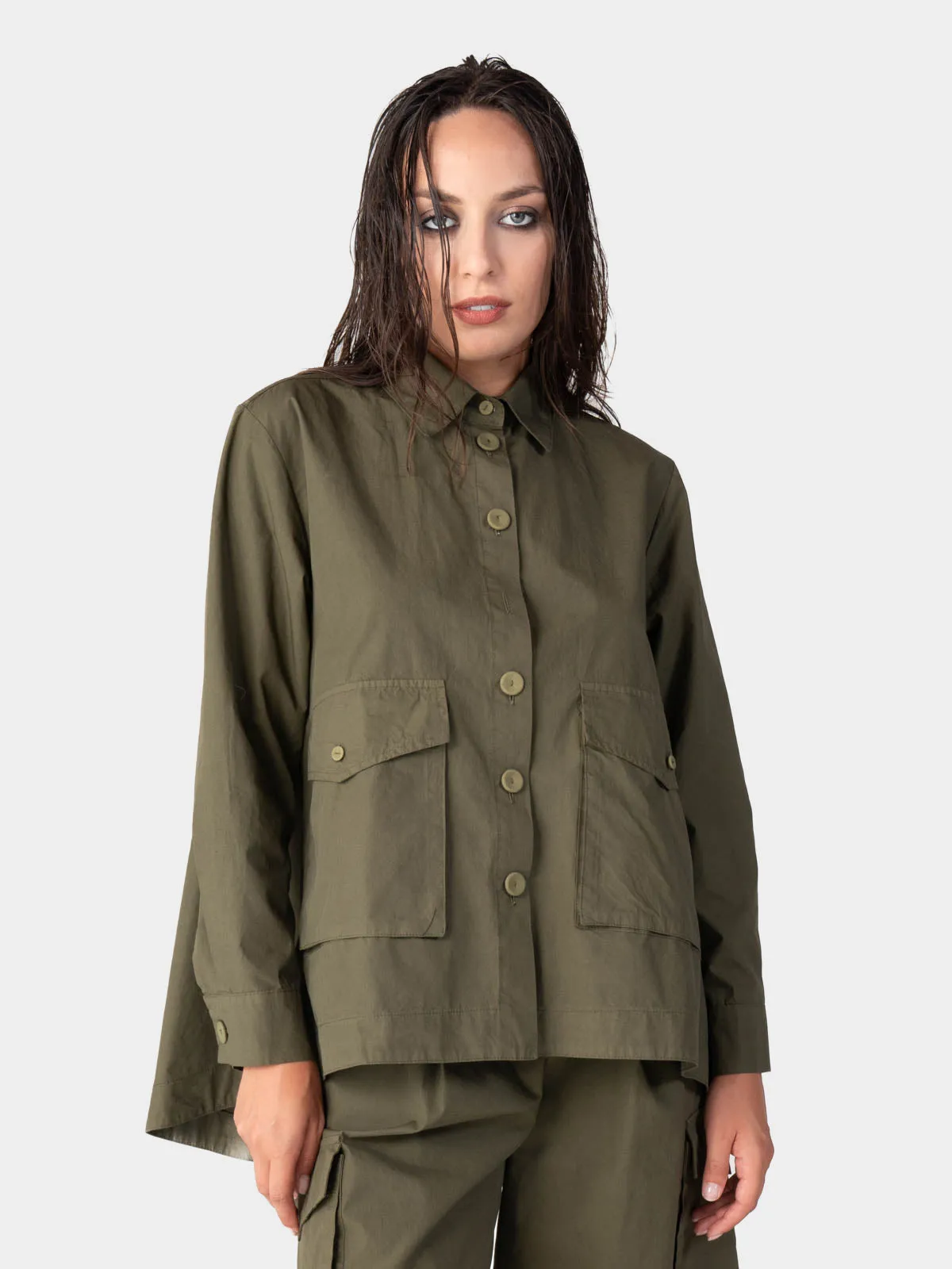 Hi-Lo Bellow Pocket Swing Cotton Jacket