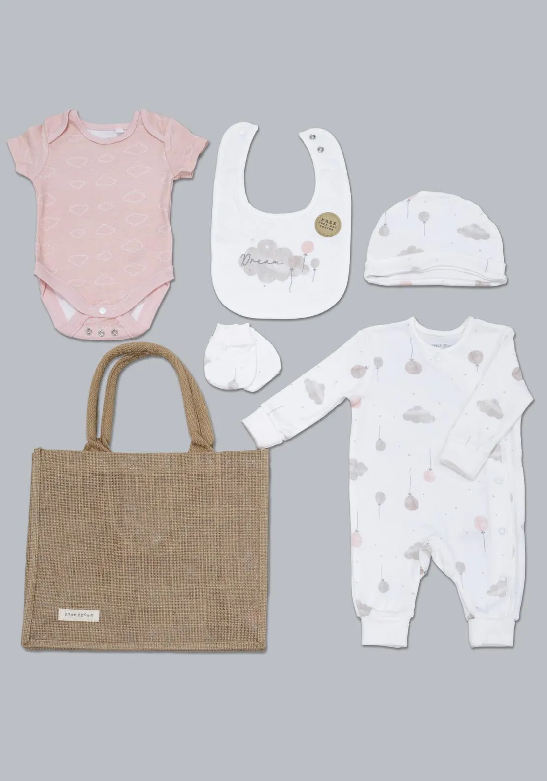 Homegrown 5 Piece 100% Cotton Dream Layette Set - Pink