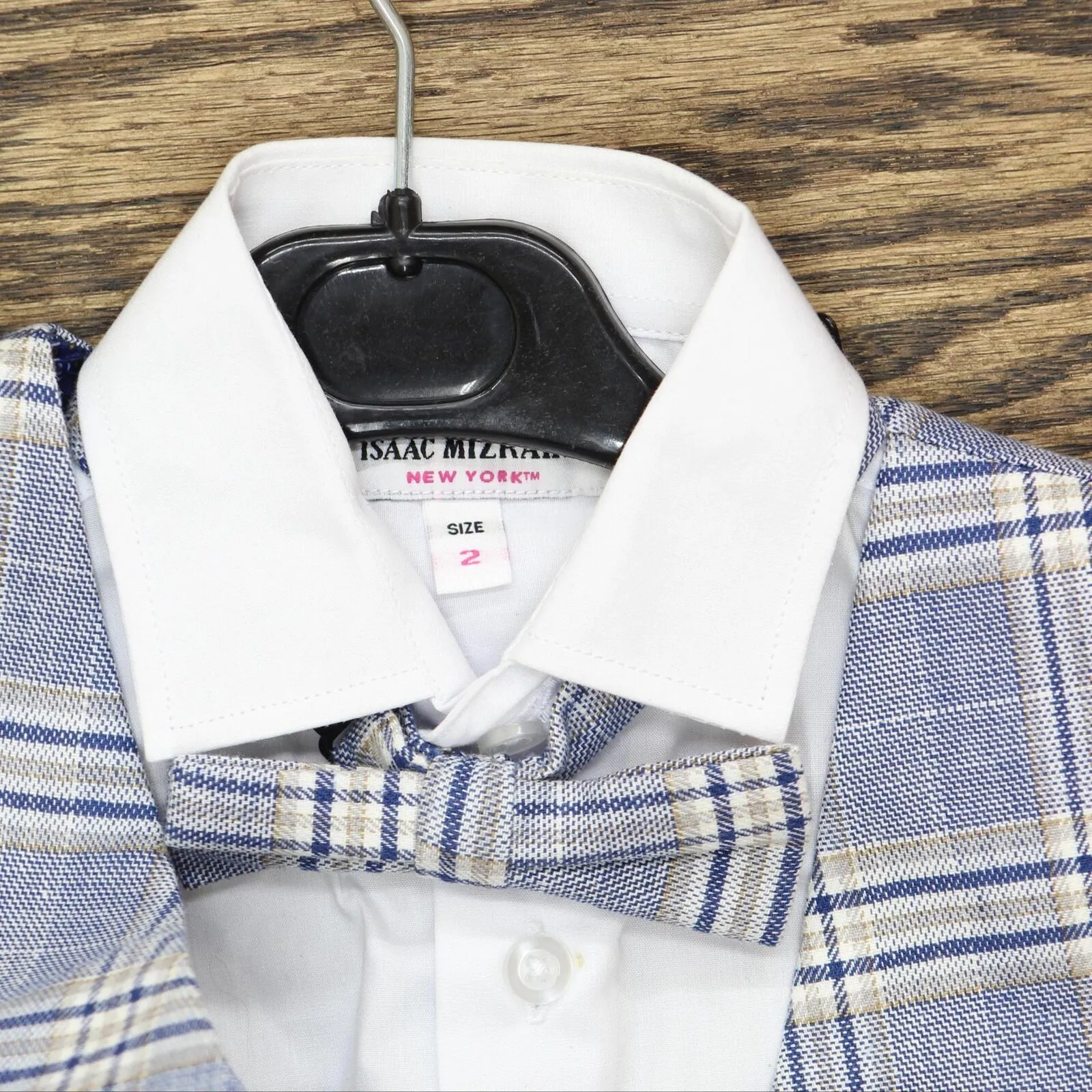 Isaac Mizrahi Slim Fit Boys 4pc Plaid Contrast Vest Pant Shirt Tie Set Blue 2