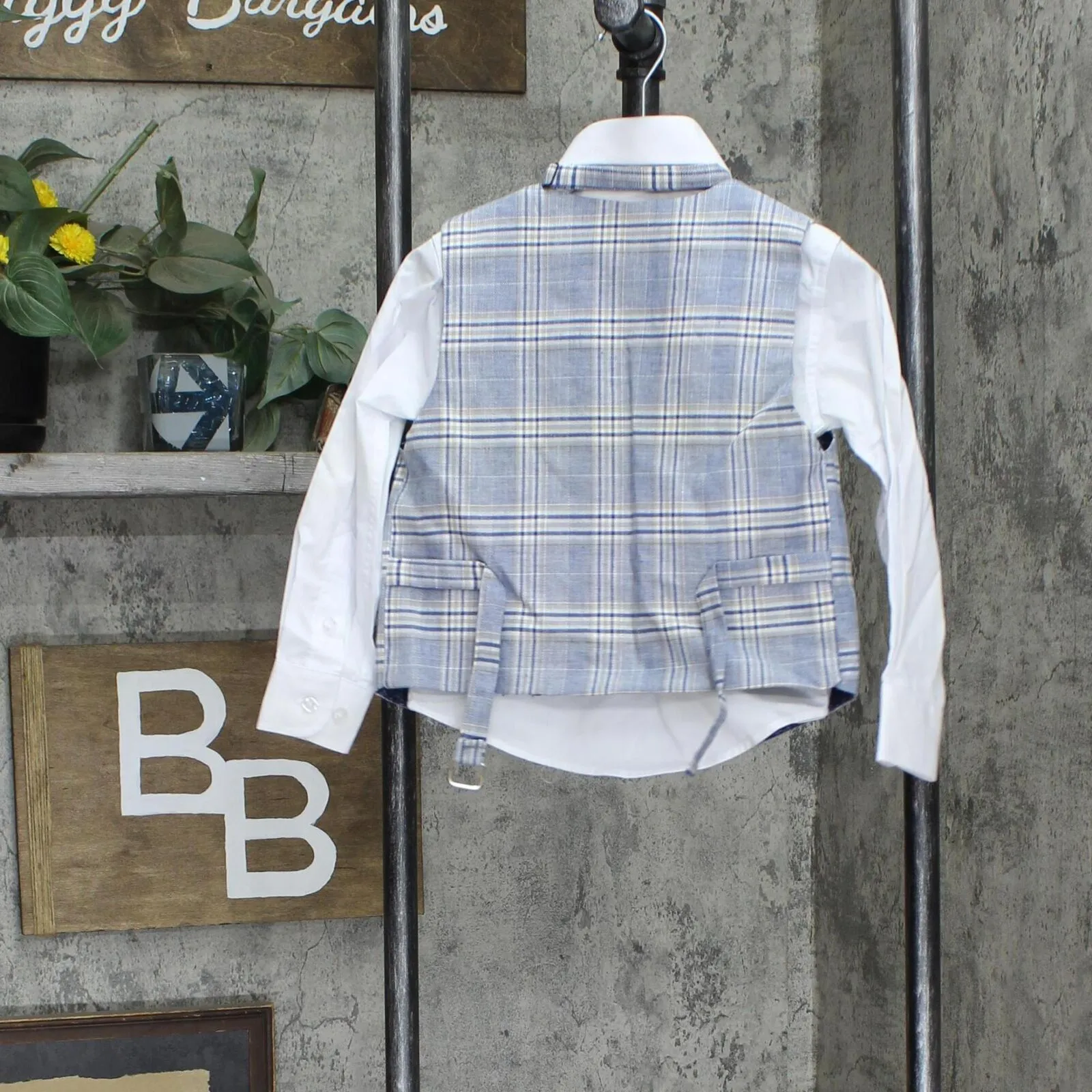 Isaac Mizrahi Slim Fit Boys 4pc Plaid Contrast Vest Pant Shirt Tie Set Blue 2