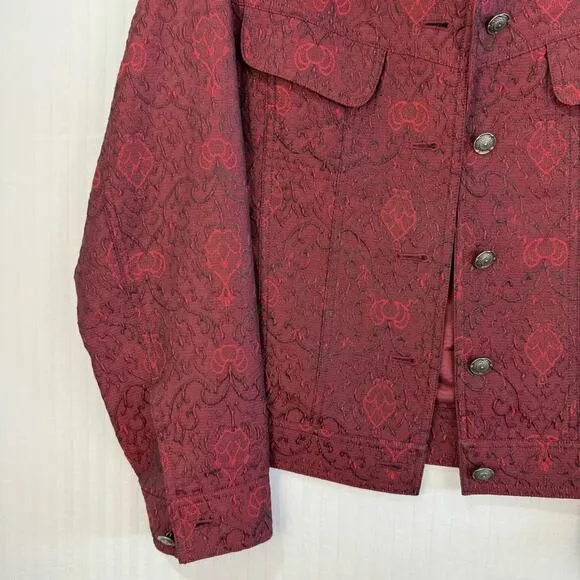 J. Jill Red Vintage Red Jacquard Jacket Embroidered Denim Women’s Small Unique