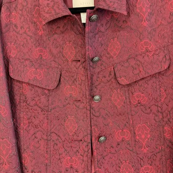 J. Jill Red Vintage Red Jacquard Jacket Embroidered Denim Women’s Small Unique