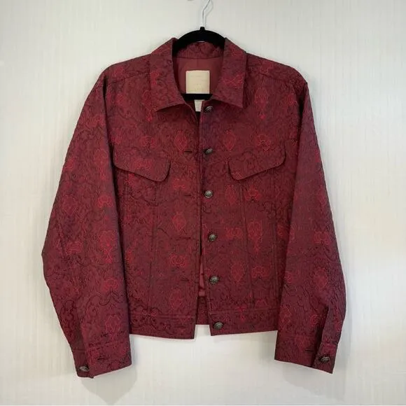 J. Jill Red Vintage Red Jacquard Jacket Embroidered Denim Women’s Small Unique