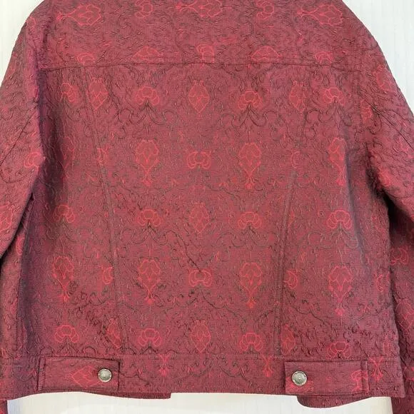 J. Jill Red Vintage Red Jacquard Jacket Embroidered Denim Women’s Small Unique