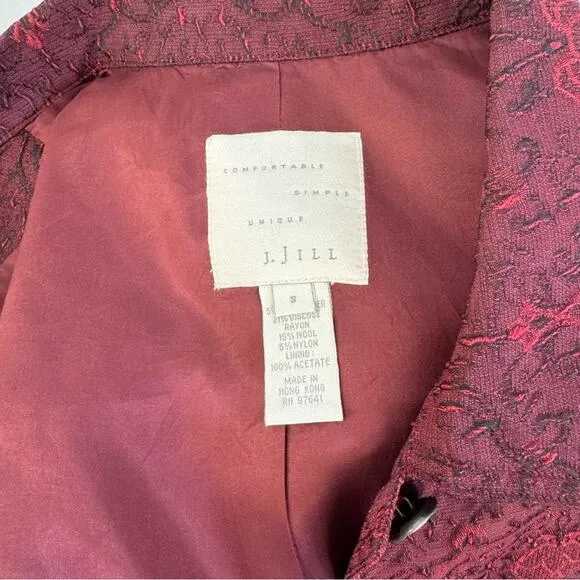 J. Jill Red Vintage Red Jacquard Jacket Embroidered Denim Women’s Small Unique
