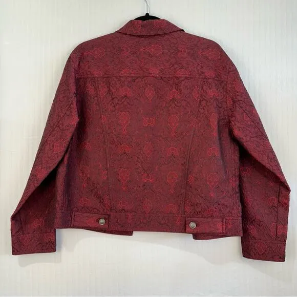 J. Jill Red Vintage Red Jacquard Jacket Embroidered Denim Women’s Small Unique