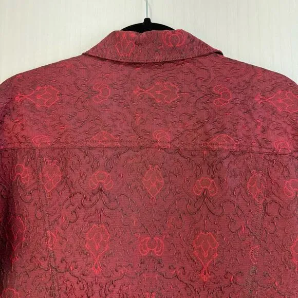 J. Jill Red Vintage Red Jacquard Jacket Embroidered Denim Women’s Small Unique