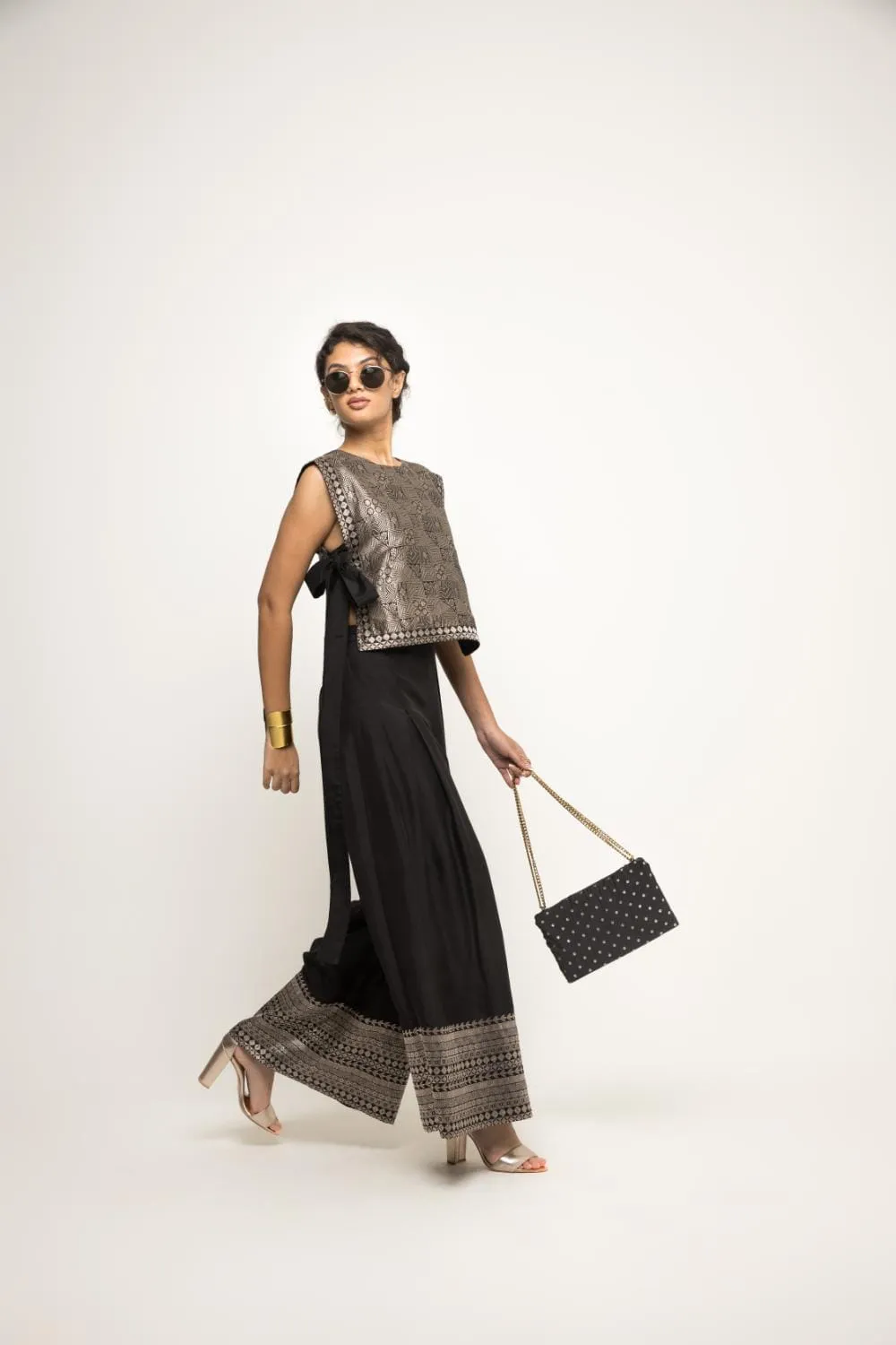 Joli- Metallic Brocade Bib With Pant Set