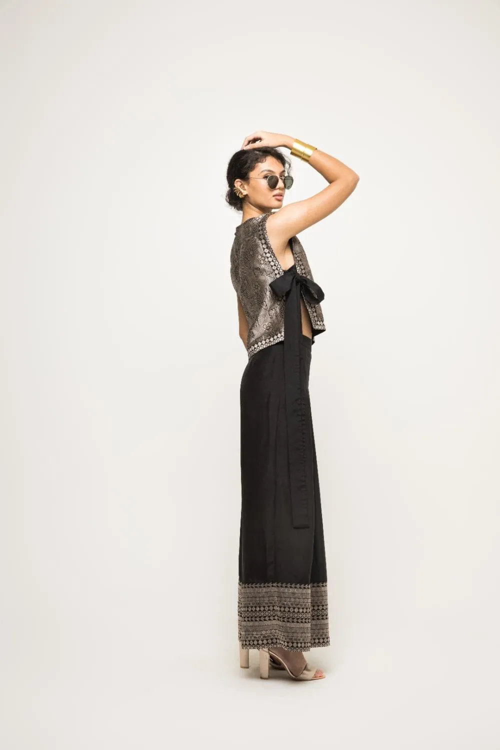 Joli- Metallic Brocade Bib With Pant Set