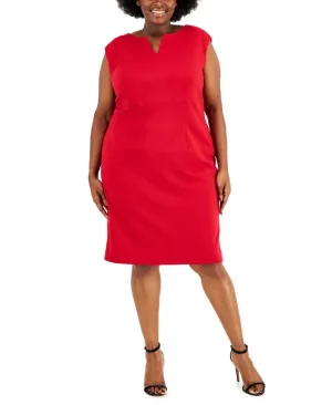 Kasper Womens Plus Size Split-Neck Ponte-Knit Sheath Dress 10853747