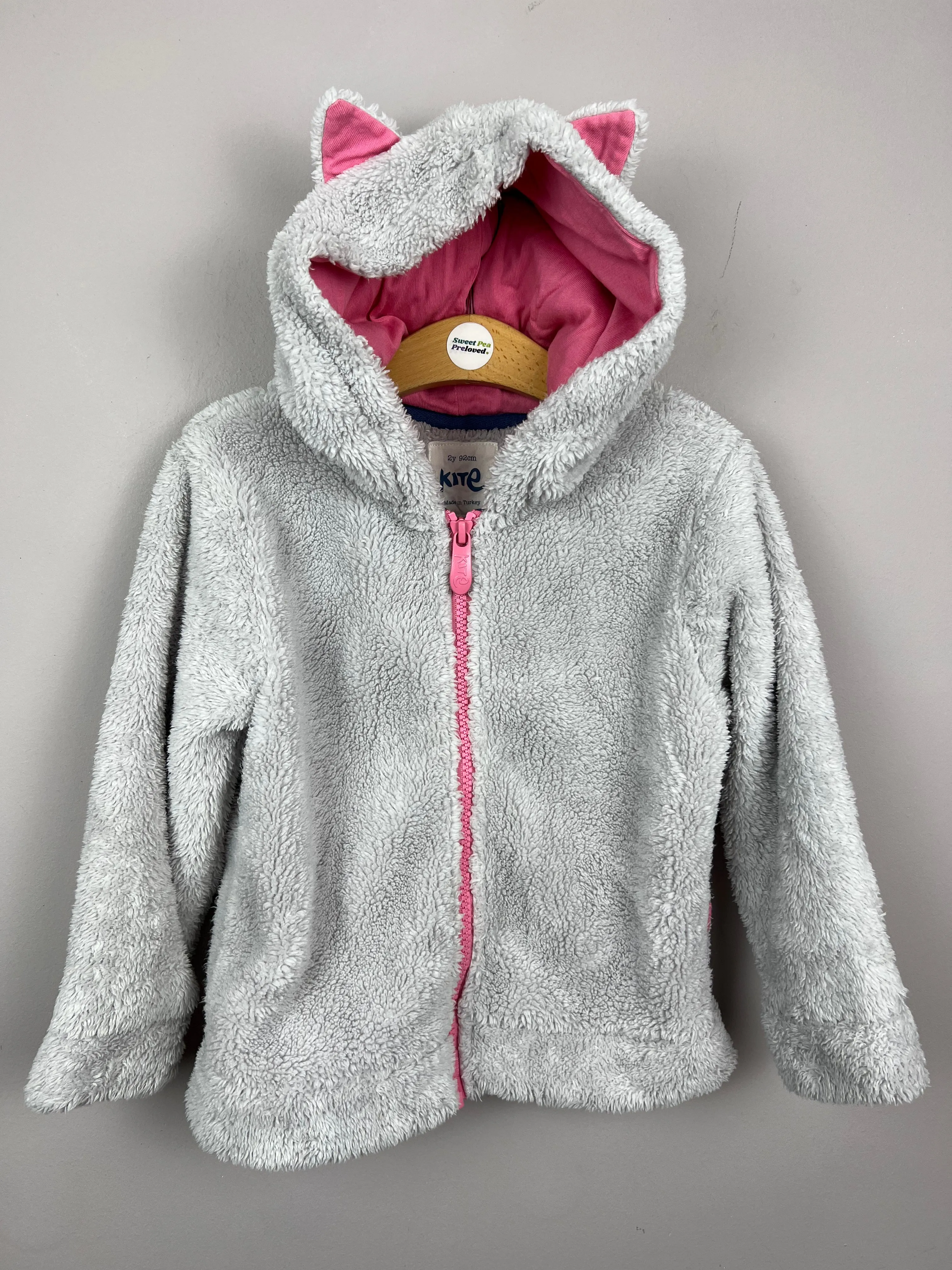 Kite Kitten ear grey fleece jacket 2y
