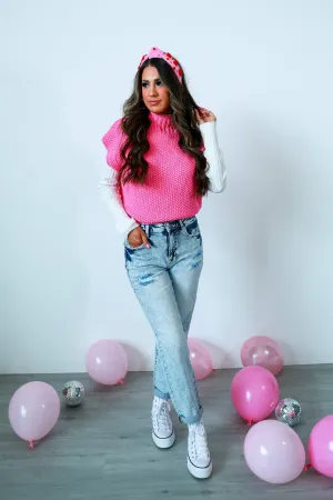 knit vest - hot pink