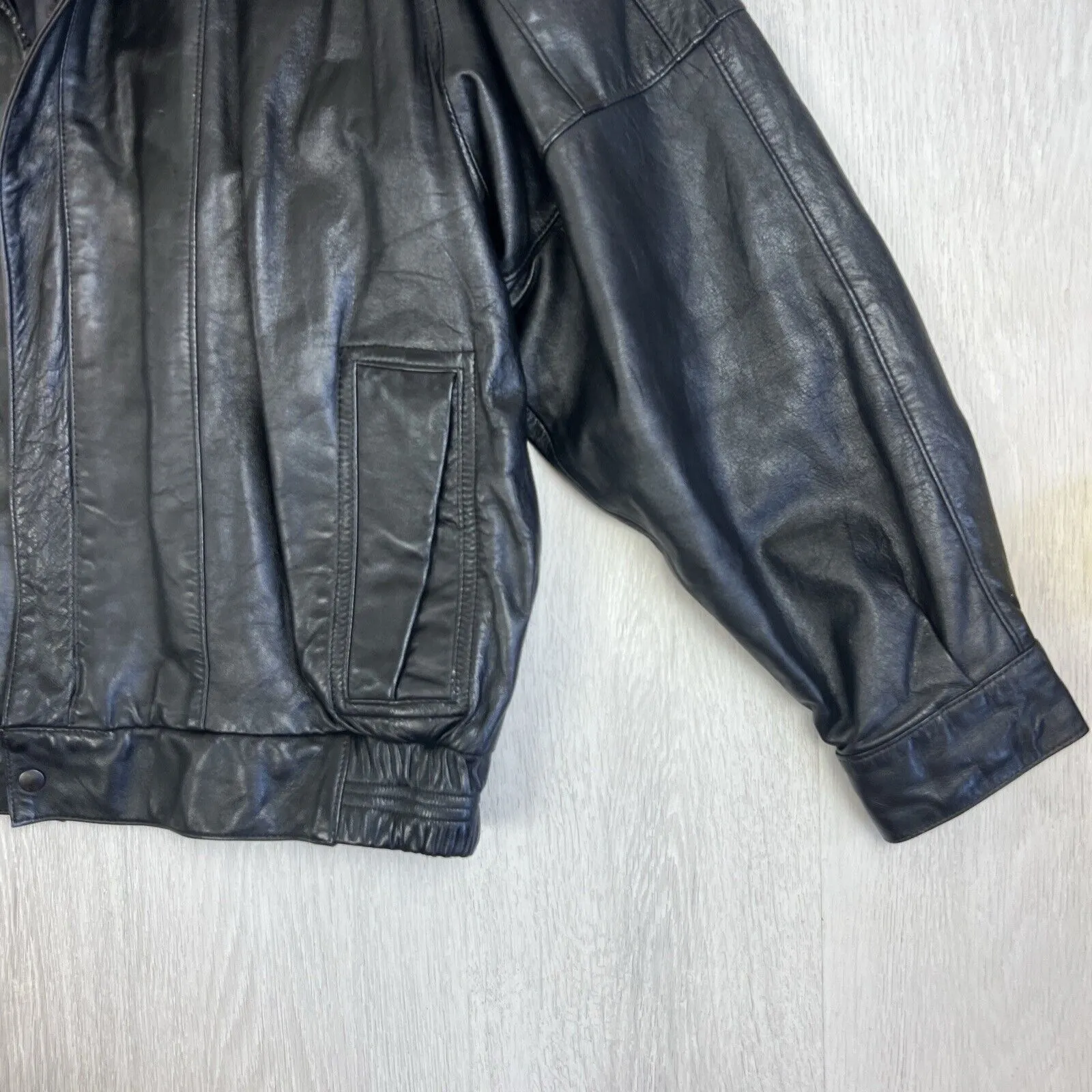 KRZNO Black Leather Retro Full Zip Jacket Size L/XL Approx