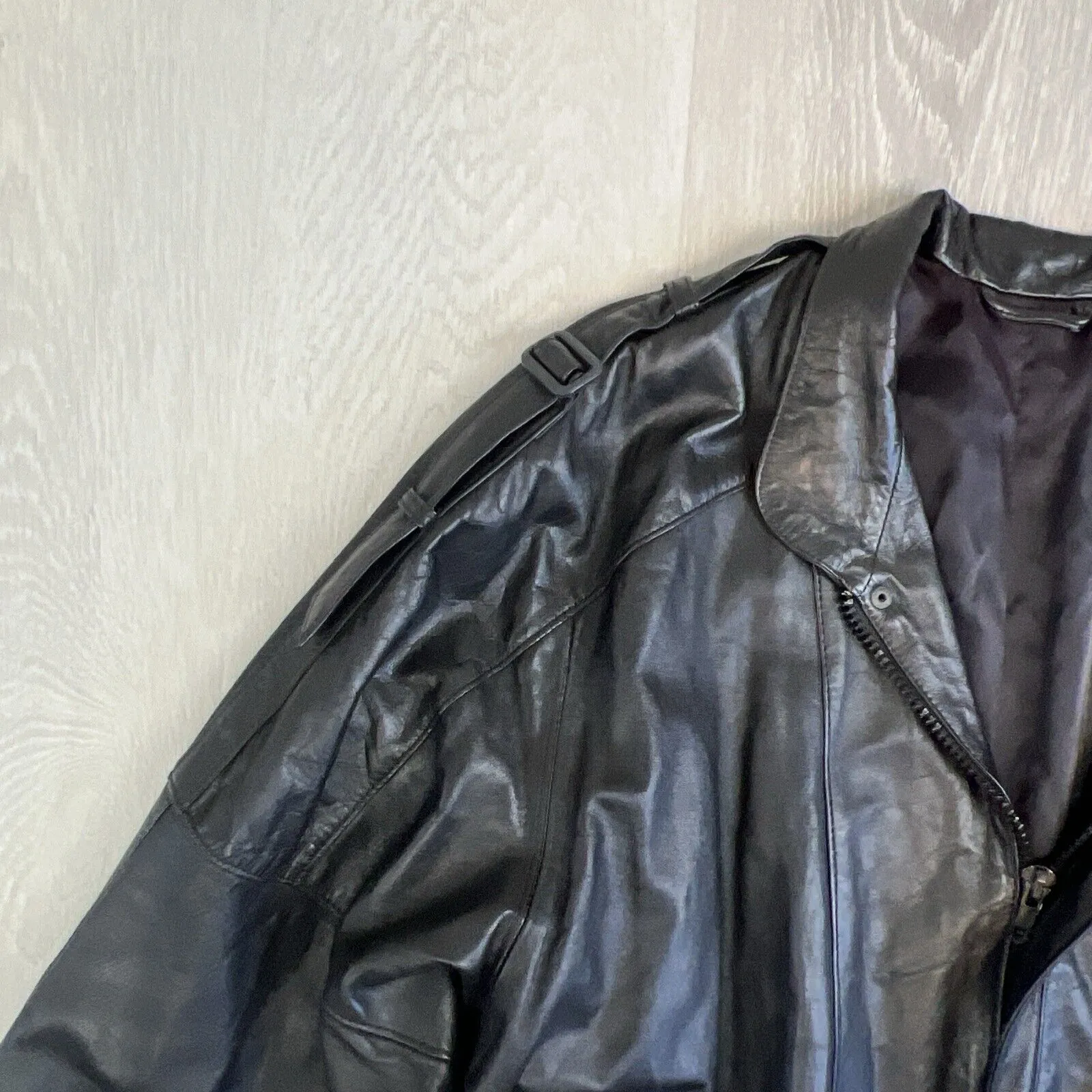 KRZNO Black Leather Retro Full Zip Jacket Size L/XL Approx
