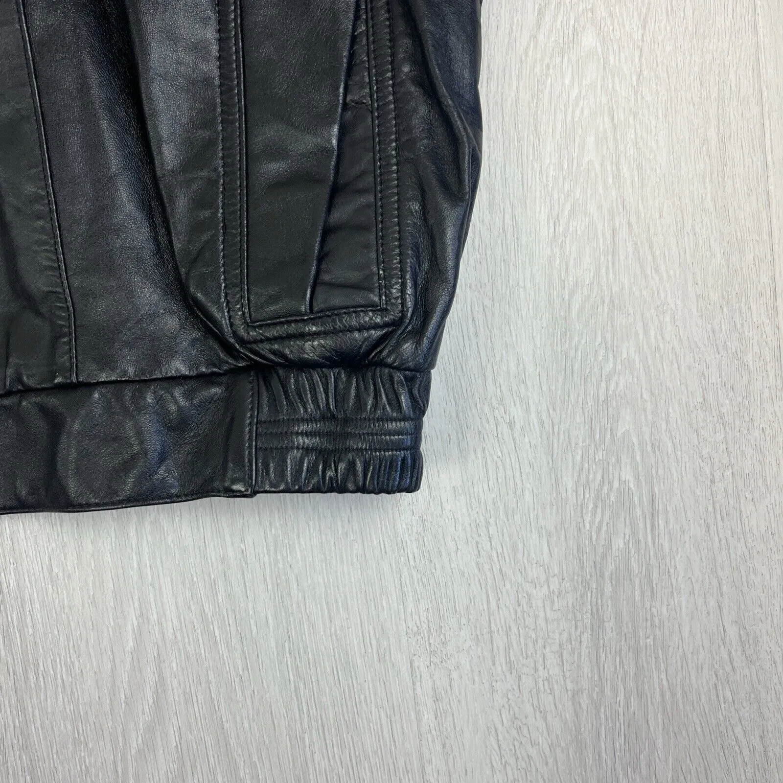 KRZNO Black Leather Retro Full Zip Jacket Size L/XL Approx