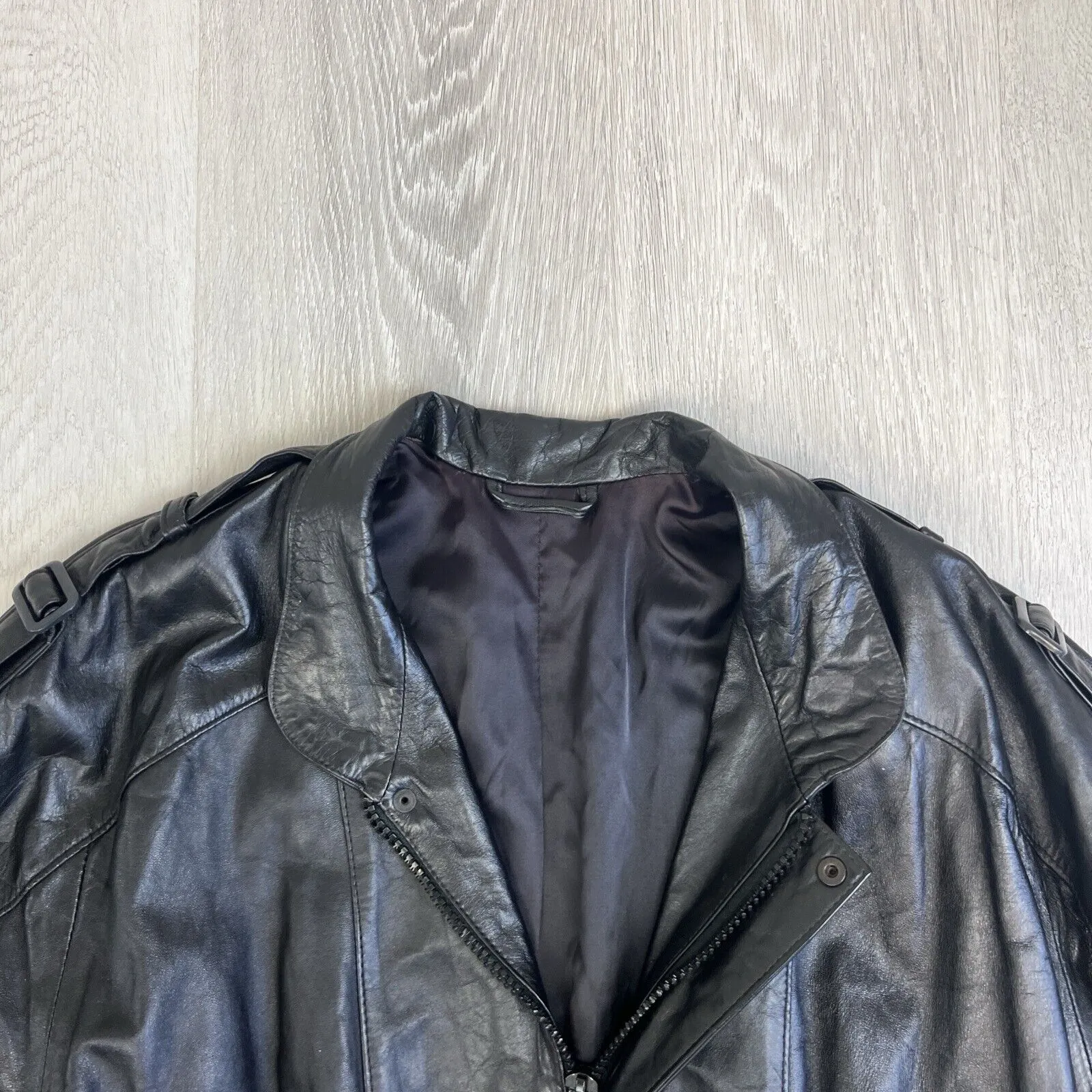 KRZNO Black Leather Retro Full Zip Jacket Size L/XL Approx