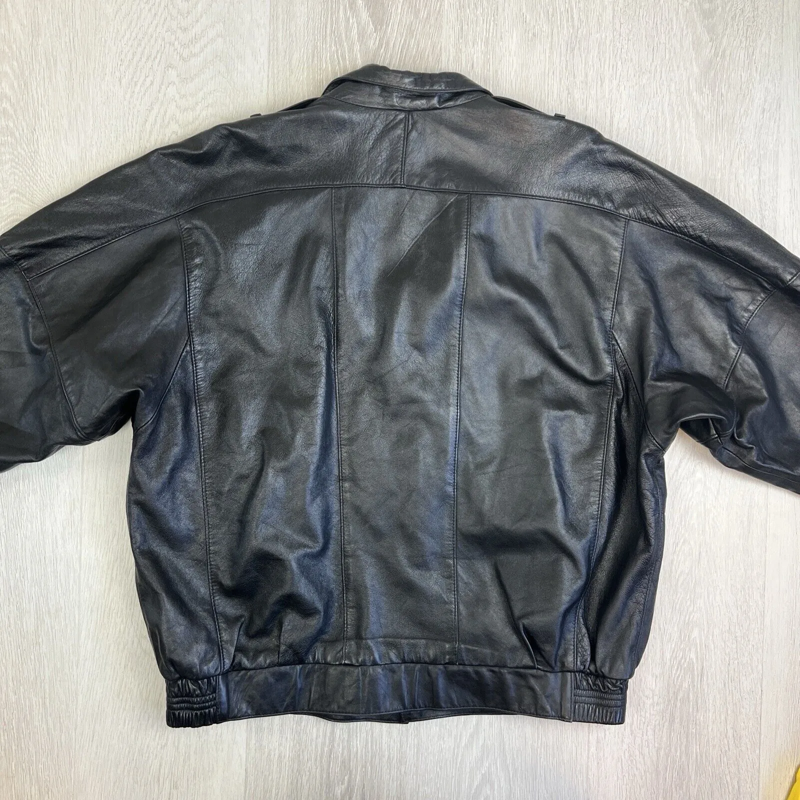 KRZNO Black Leather Retro Full Zip Jacket Size L/XL Approx