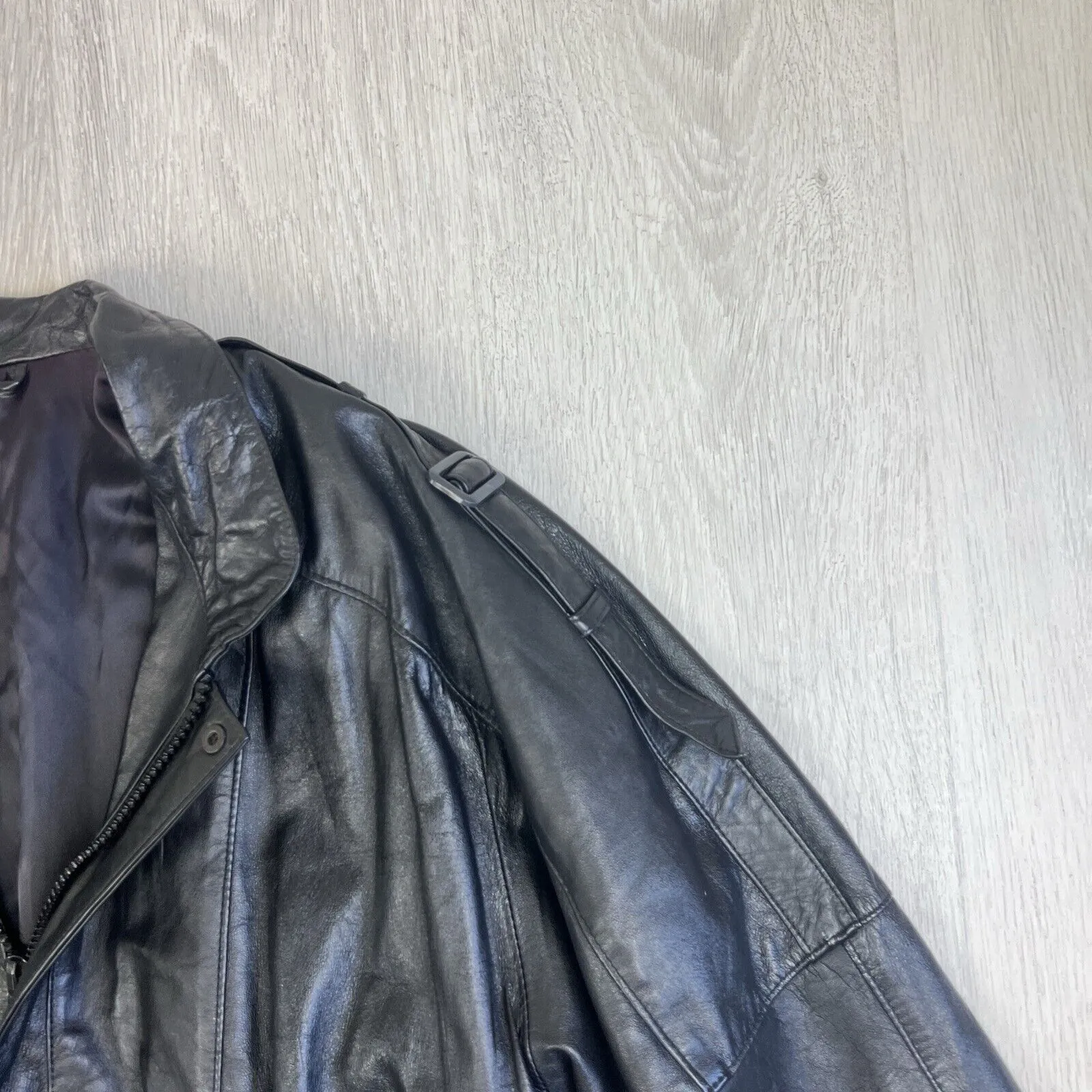 KRZNO Black Leather Retro Full Zip Jacket Size L/XL Approx