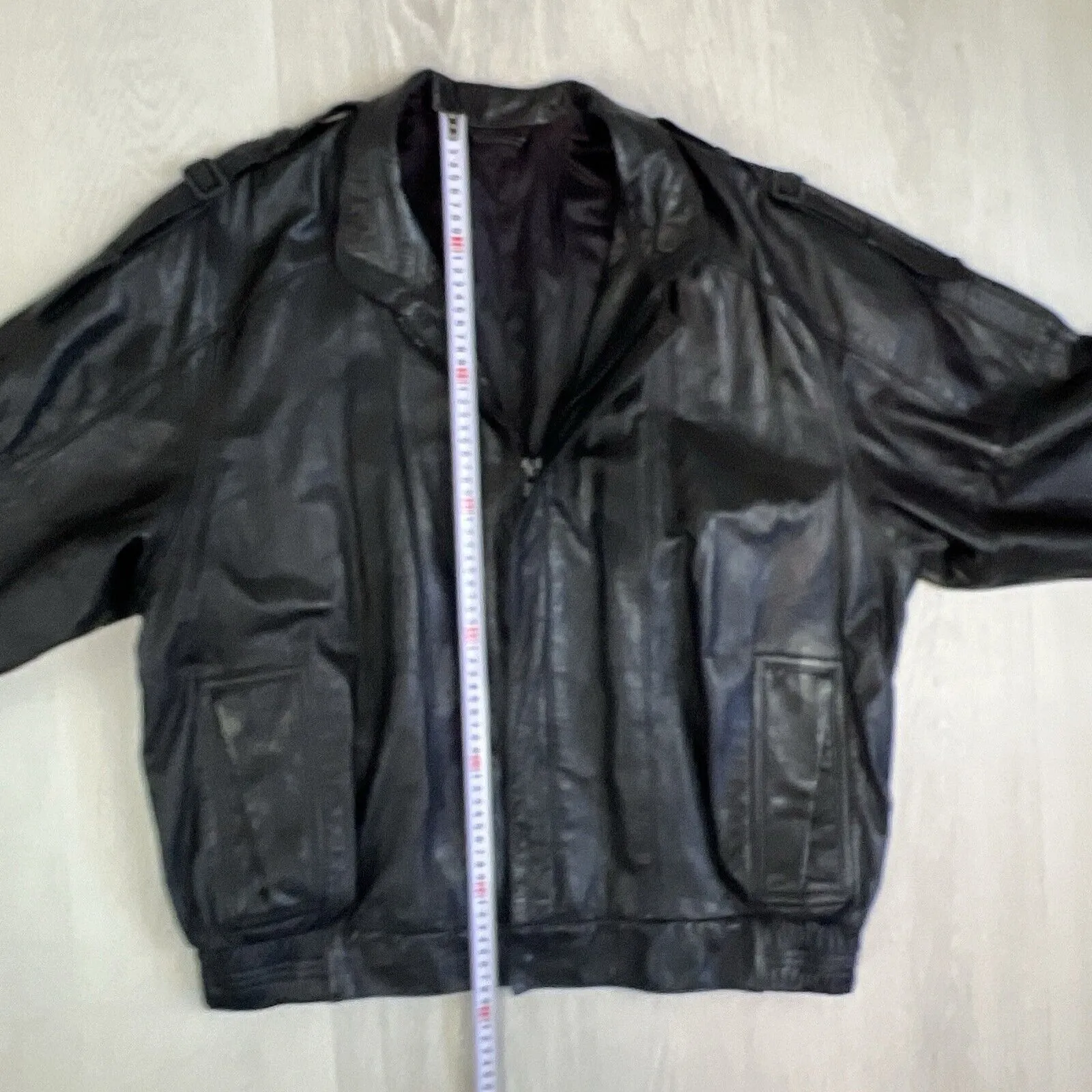 KRZNO Black Leather Retro Full Zip Jacket Size L/XL Approx