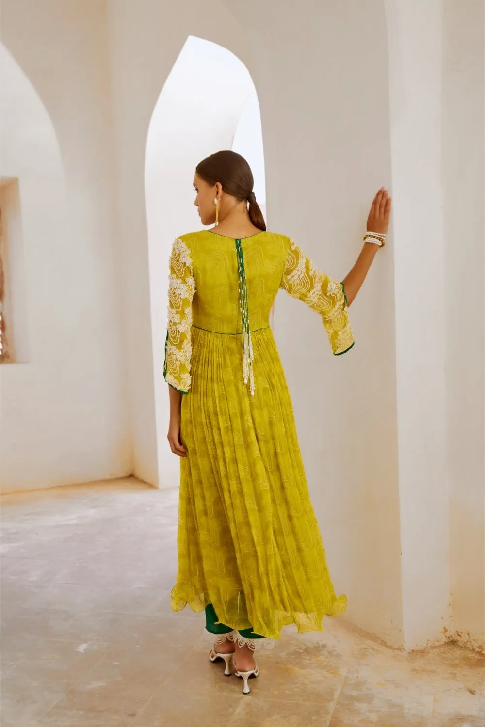 Lemon green Bahaar anarkali set