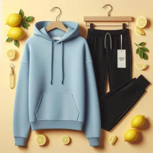 Lemon Tart Womens Plain Hoodie and Jogger Pants Set - LTWPHJPS1 - Light Blue Black