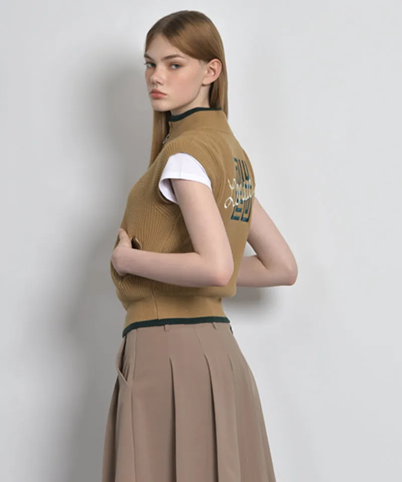 LENUCU Knitwear Zip-Up Vest - Camel