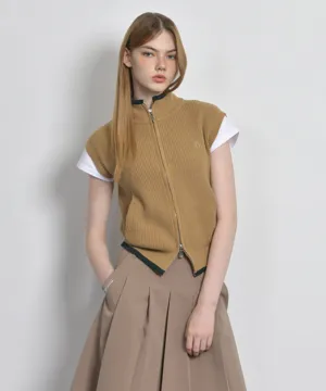 LENUCU Knitwear Zip-Up Vest - Camel