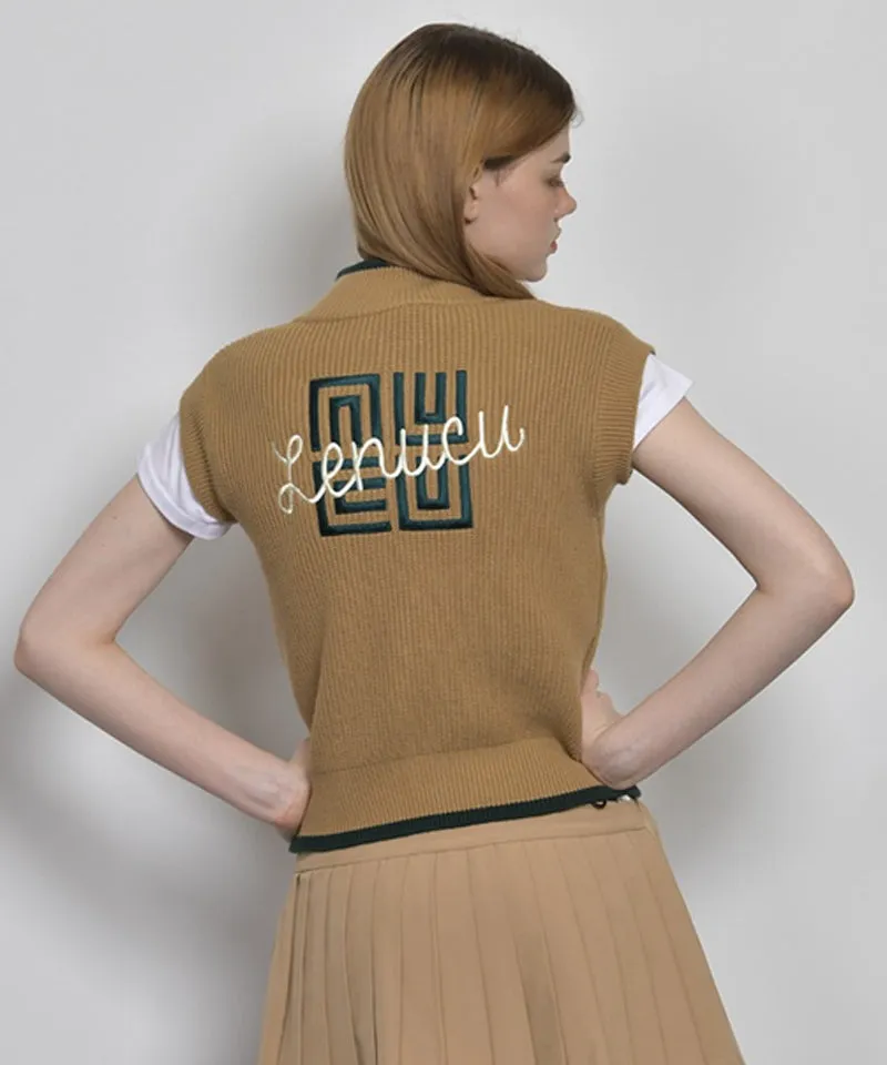 LENUCU Knitwear Zip-Up Vest - Camel