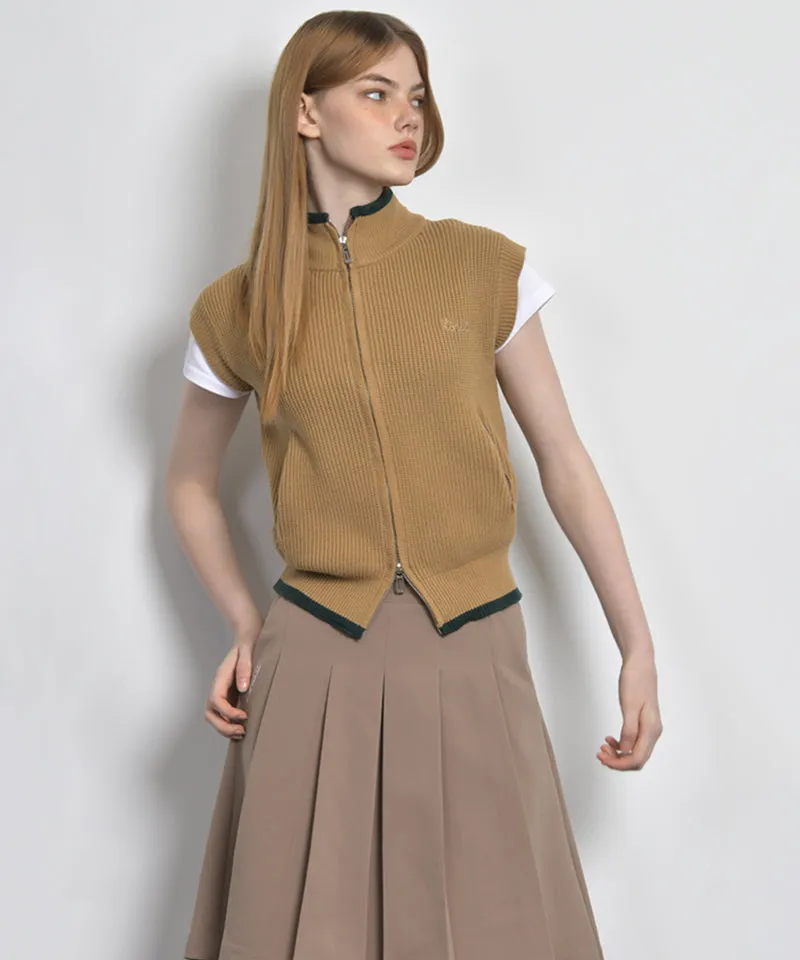 LENUCU Knitwear Zip-Up Vest - Camel