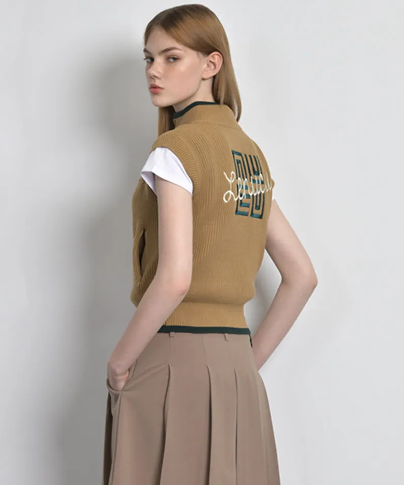 LENUCU Knitwear Zip-Up Vest - Camel