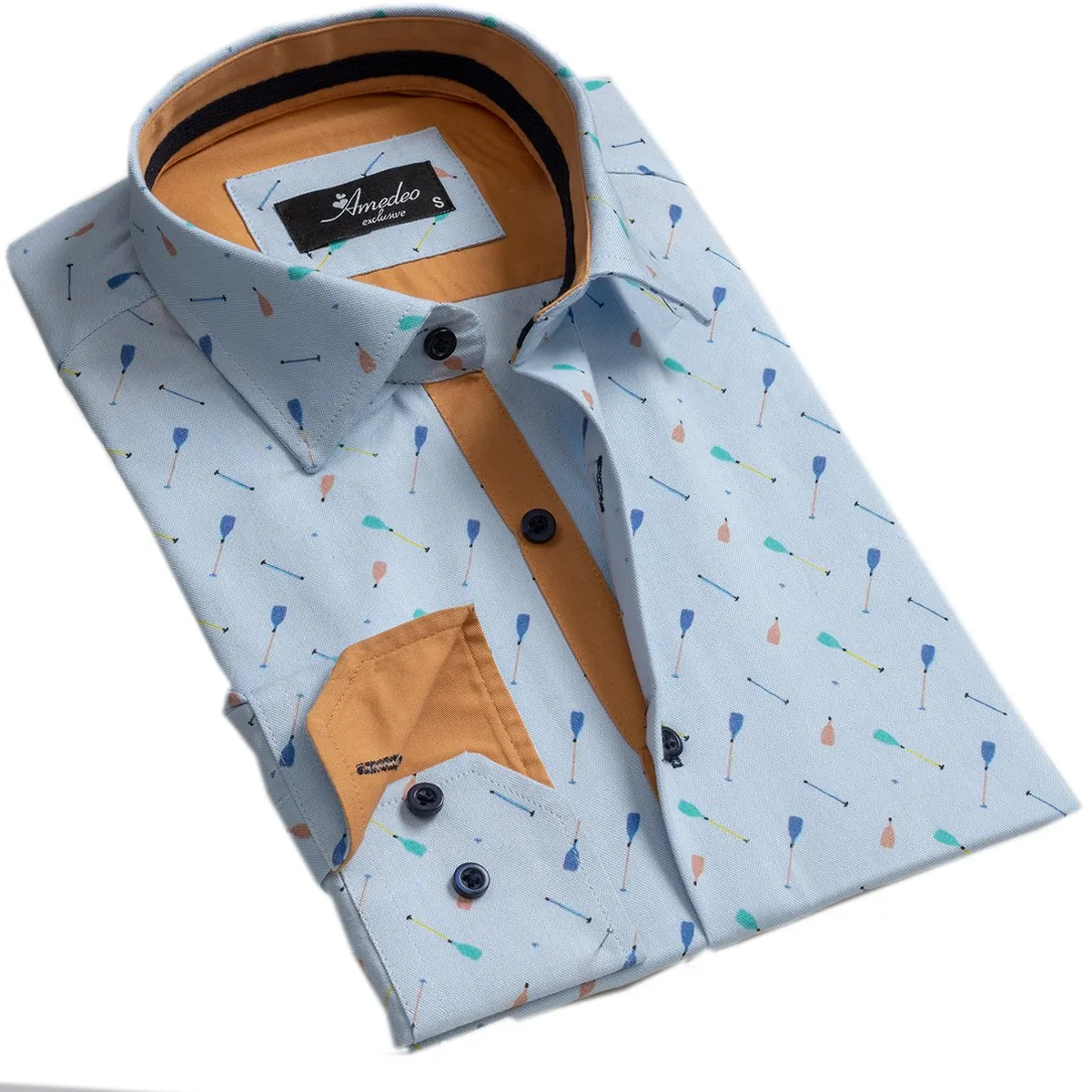 Light Blue Party Mens Slim Fit Designer Dress Shirt - tailored Cotton Shirts for Work and Casual